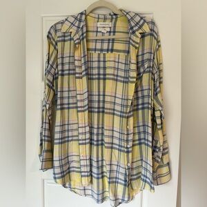 Treasure & Bond Yellow and Blue Plaid Boyfriend Button Doen Shirt Size XXS